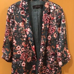 Zara floral emerald deep green blazer small vegan
